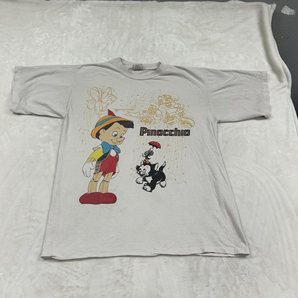 Disney Pinocchio T-Shirt Unisex OSFA Off-White Vintage Graphic Made in USA 1206